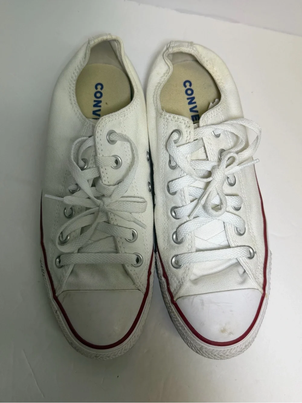Converse Womens Sneakers Size 9‎ Low Top Lace Up White Red Blue - Picture 2 of 9